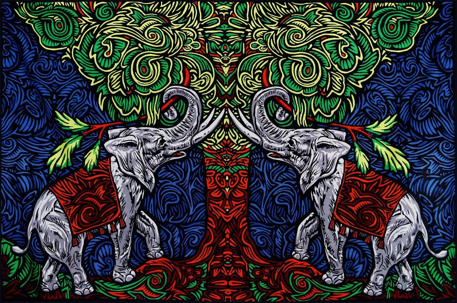 Mandala Elephant Flower Grey Tapestry