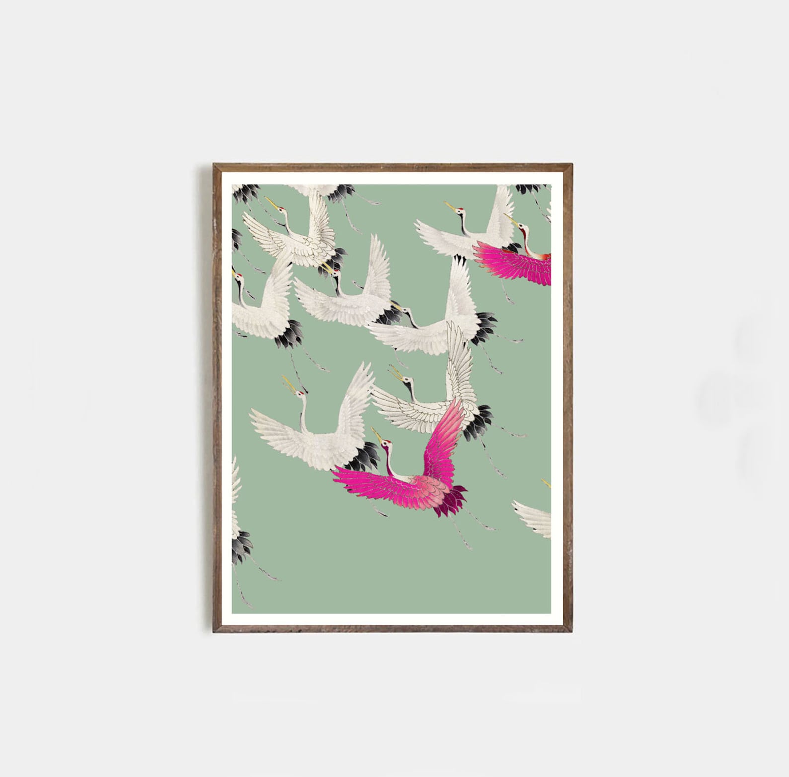 Flock of Japanese Royal Cranes, Ogata Korin, INSTANT art, vintage bird print, sage green wall decor, bird art, Japanese art