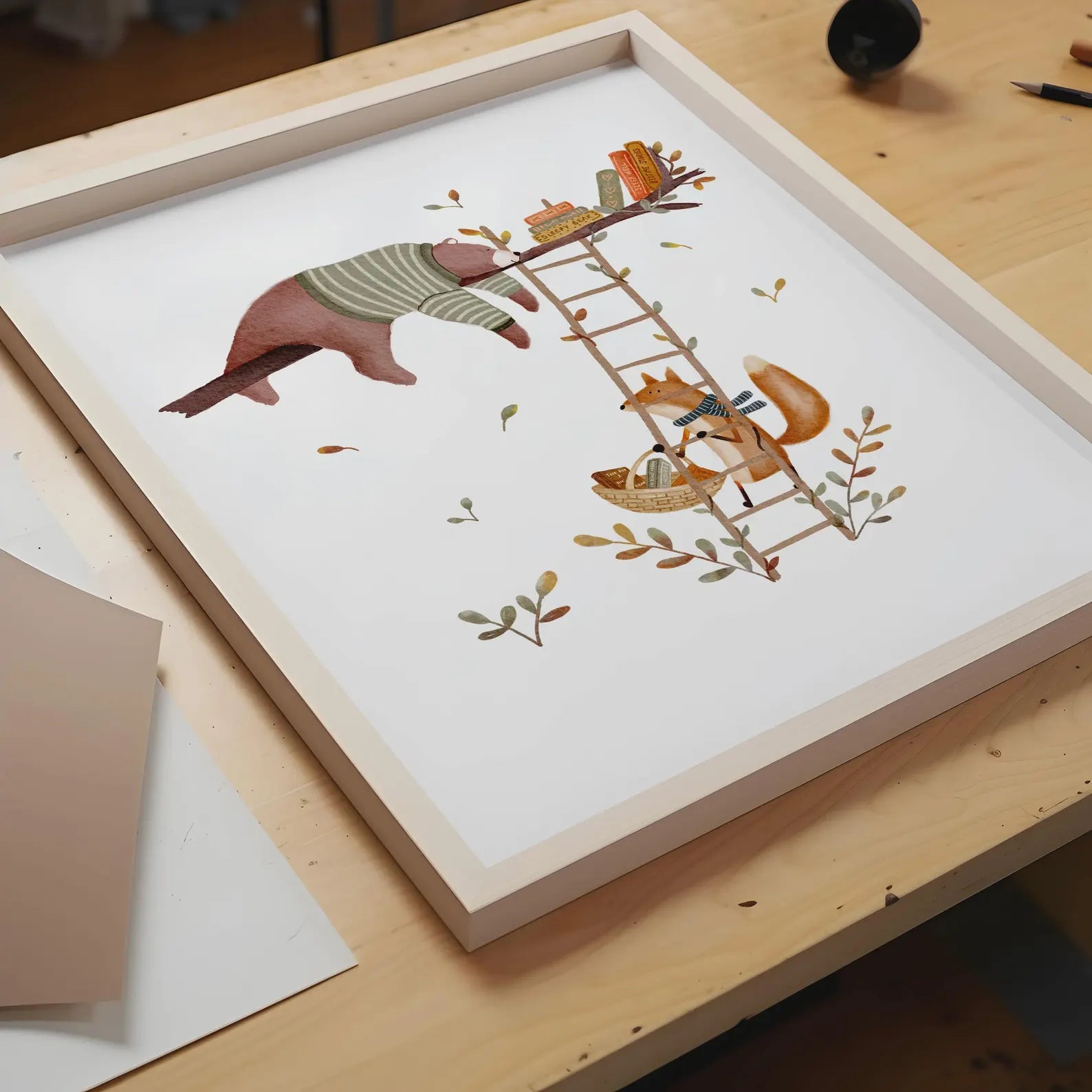 Set of Three Whimsical Art Prints, Woodland Animals Wall Art For Kids, Sage Green Nursery Wall Art, Tree &amp; Mushroom Print Nursery