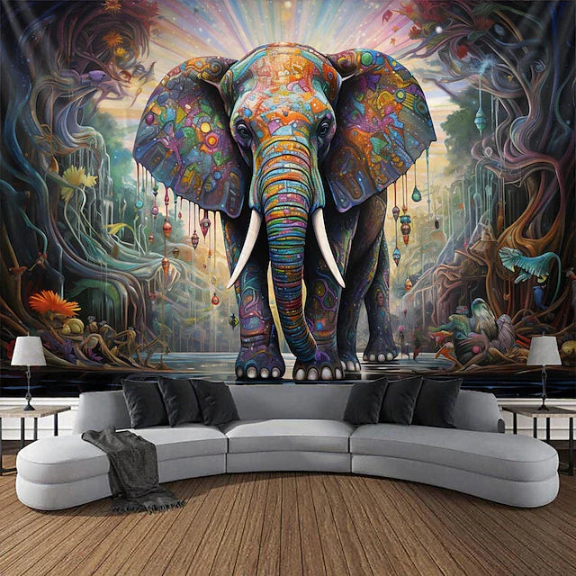 Mandala Elephant Flower Grey Tapestry Decor Tapestries Wall Hanging